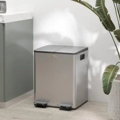 Poubelle manuelle tri selectif 2 bacs capacité totale 20L acier inox. brossé