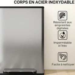 Poubelle manuelle tri sélectif 2 bacs capacité totale 60L filtre anti-odeurs poignées acier inox. brossé noir