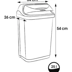 Poubelle plastique à couvercle coulissant 25 litres - Gris Clair