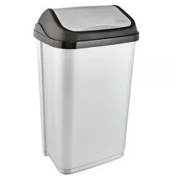 Poubelle plastique à couvercle basculant 50 litres - Gris Clair