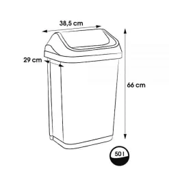 Poubelle plastique à couvercle basculant 50 litres - Gris Foncé