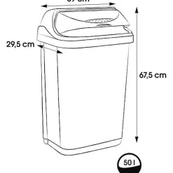 Poubelle plastique à couvercle coulissant 50 litres - Gris Clair