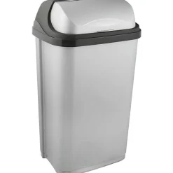 Poubelle plastique à couvercle coulissant 50 litres - Gris Clair