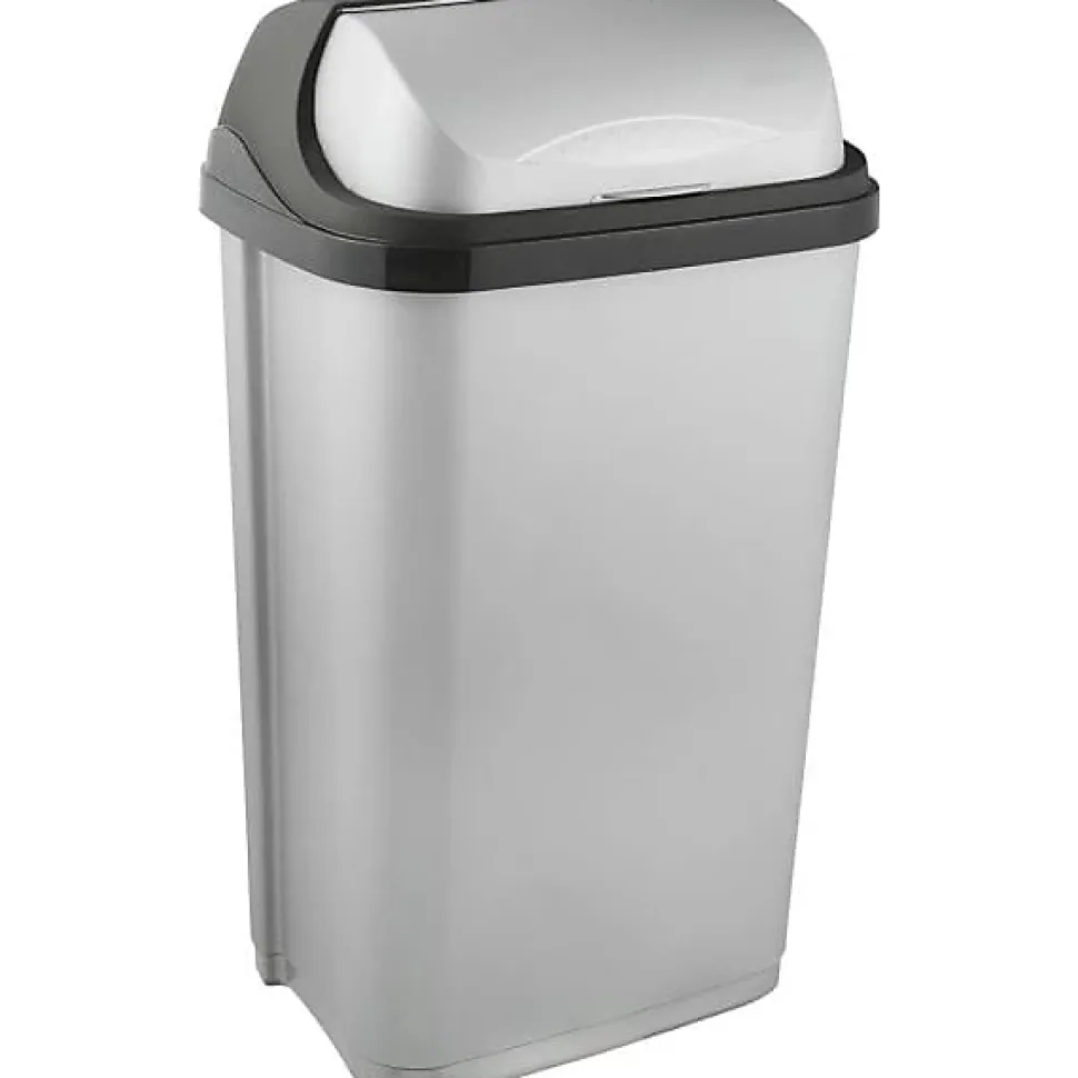 Poubelle plastique à couvercle coulissant 50 litres - Gris Clair
