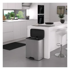 Poubelle Rectangle - DECO BIN - CURVER - 65L - Design moderne - 49 x 29 x 61 cm - Gris métallisé