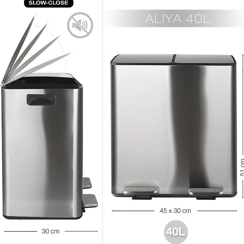 Poubelle tri Sélectif ALIYA 40L (2x20L) Acier Brossé Spirella