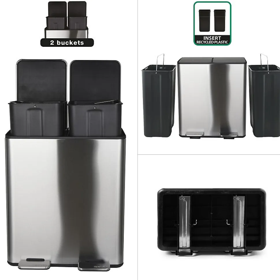 Poubelle tri Sélectif ALIYA 40L (2x20L) Acier Brossé Spirella