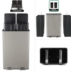 Poubelle tri Sélectif ALIYA 60L (2x30L) Acier Taupe mat Spirella