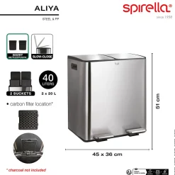 Poubelle tri Sélectif ALIYA 40L (2x20L) Acier Taupe mat Spirella