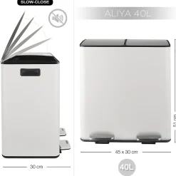 Poubelle tri sélectif ALIYA 40L (2x20L) Acier Blanc mat Spirella