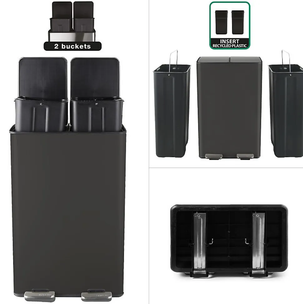 Poubelle tri Sélectif ALIYA 60L (2x30L) Acier Noir mat Spirella