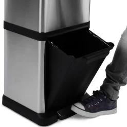 Poubelle 2x8 Litres + 1x16 Litres, Capacite totale 32 Litres, Ouverture avec pedale ou bouton