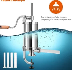 Poussoir a Saucisse Machine a Saucisse Manuelle en Acier Inoxydable et Aluminium avec Tubes de Renplissage Differents Diametres