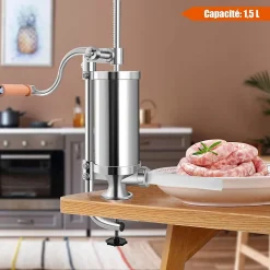 Poussoir a Saucisse Machine a Saucisse Manuelle en Acier Inoxydable et Aluminium avec Tubes de Renplissage Differents Diametres