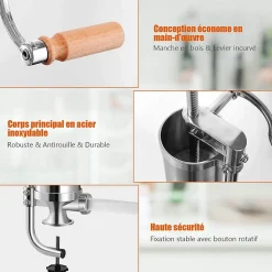 Poussoir a Saucisse Machine a Saucisse Manuelle en Acier Inoxydable et Aluminium avec Tubes de Renplissage Differents Diametres