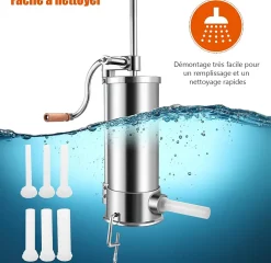 Poussoir a Saucisse Machine a Saucisse Manuelle en Acier Inoxydable et Aluminium avec Tubes de Renplissage Differents Diametres