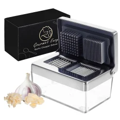 Presse Ail Inox 2-en-1,Mini hachoir manuel avec récipient hermétique,Compact,durable et hygiénique