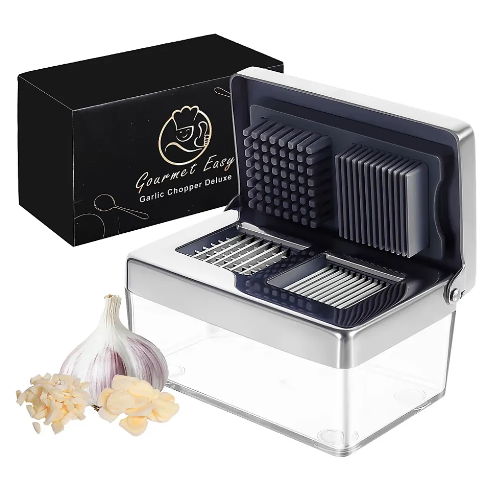 Presse Ail Inox 2-en-1,Mini hachoir manuel avec récipient hermétique,Compact,durable et hygiénique