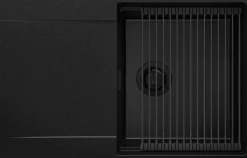 PRIMAGRAN Evier Cuisine en Granit Tout Noir 78x50cm, Lavabo 1 bac + Kit de Vidage + Accessoires, Évier à Encastrer au meuble 50cm