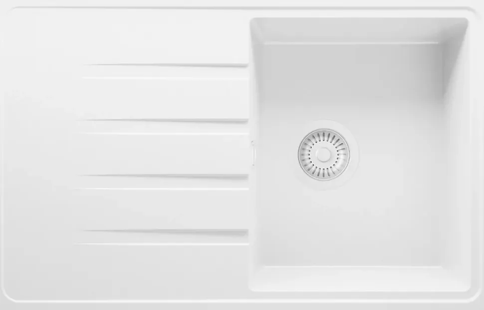 PRIMAGRAN Evier Cuisine en Granit Tout Blanc 78x50cm, Lavabo 1 bac + Kit de Vidage, Évier à Encastrer au meuble 45cm - Milan