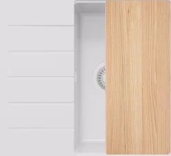 PRIMAGRAN Evier Cuisine en Granit Tout Blanc 55x50cm, Lavabo 1 bac + Accessoires, Évier à Encastrer au meuble 40cm