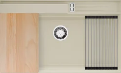 PRIMAGRAN Evier Cuisine en Granit Beige 88x53cm, Lavabo 1 bac + Kit de Vidage + Accessoires, Évier à Encastrer au meuble 90cm