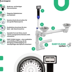 PRIMAGRAN Evier Cuisine en Granit Blanc 76x47cm, Lavabo 2 bacs + Kit de Vidage + Accessoires, Évier à Encastrer au meuble 80cm