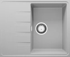 PRIMAGRAN Evier Cuisine en Granit Gris 62x50cm, Lavabo 1 bac + Kit de Vidage, Évier à Encastrer au meuble 40cm - Milan