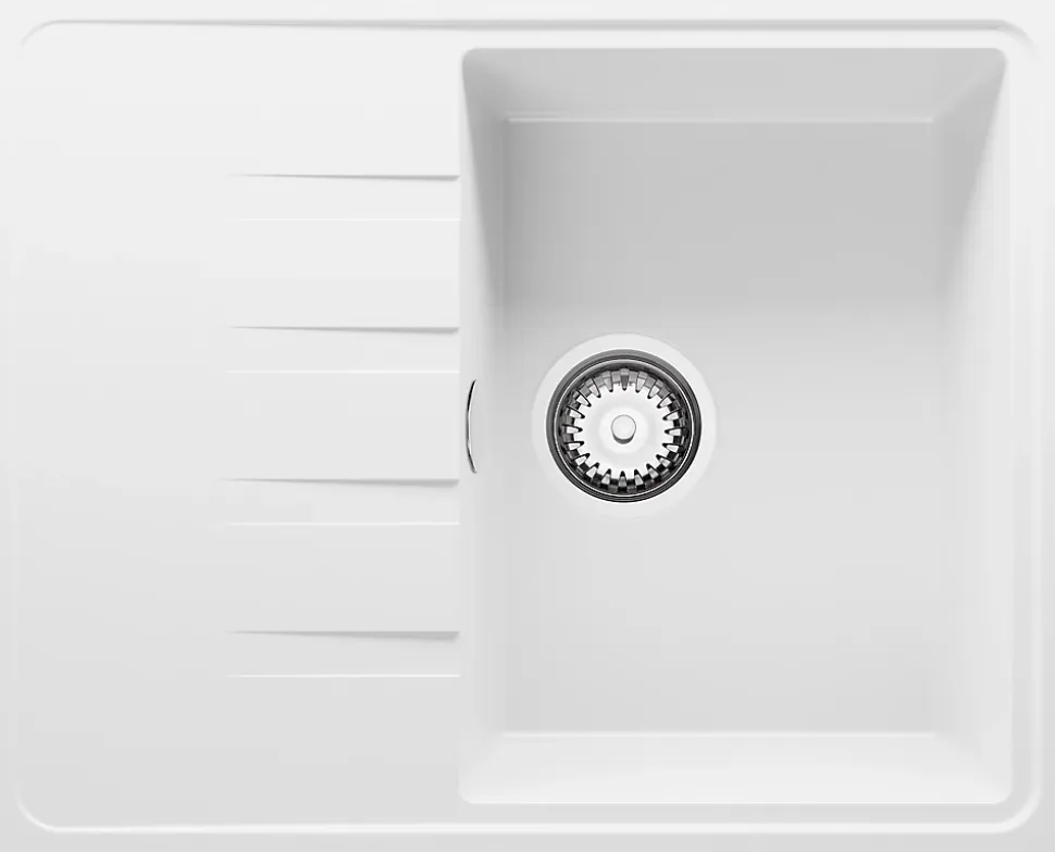 PRIMAGRAN Evier Cuisine en Granit Blanc 62x50cm, Lavabo 1 bac + Kit de Vidage, Évier à Encastrer au meuble 40cm - Milan