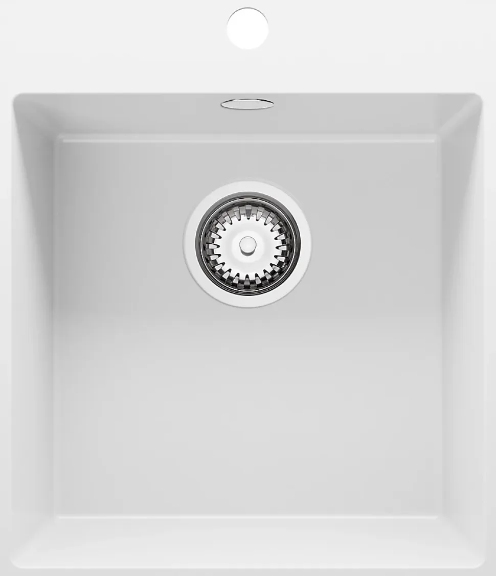 PRIMAGRAN Evier Cuisine en Granit Blanc 43x50cm, Lavabo 1 bac + Kit de Vidage, Évier à Encastrer au meuble 45cm - Riga