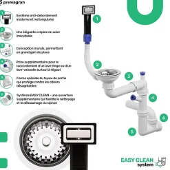 PRIMAGRAN Evier Cuisine en Granit Noir Métallisé 90x50cm, Lavabo 1 bac + Kit de Vidage, Évier à Encastrer au meuble 60cm - Ibiza