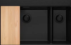 PRIMAGRAN Evier Cuisine en Granit Tout Noir 78x50cm, Lavabo 2 bacs + Accessoires, Évier à Encastrer au meuble 80cm