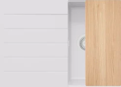 PRIMAGRAN Evier Cuisine en Granit Tout Blanc 70x50cm, Lavabo 1 bac + Accessoires, Évier à Encastrer au meuble 40cm