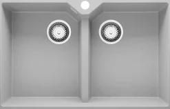 PRIMAGRAN Evier Cuisine en Granit Gris 78x50cm, Lavabo 2 bacs + Kit de Vidage, Évier à Encastrer au meuble 80cm - Madrid Twin