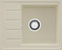 PRIMAGRAN Evier Cuisine en Granit Beige 55x44cm, Lavabo 1 bac + Kit de Vidage, Évier à Encastrer au meuble 45cm - Copenhague Easy