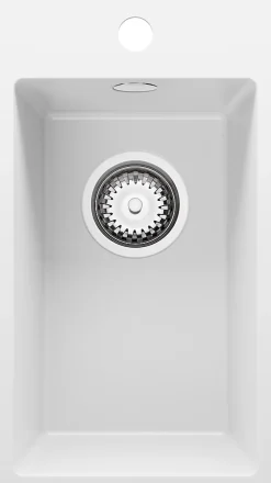 PRIMAGRAN Evier Cuisine en Granit Blanc 28x50cm, Lavabo 1 bac + Kit de Vidage, Évier à Encastrer au meuble 30cm - Riga