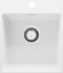 PRIMAGRAN Evier Cuisine en Granit Blanc 38x44cm, Lavabo 1 bac + Kit de Vidage, Évier à Encastrer au meuble 40cm - Riga Easy