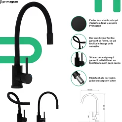 PRIMAGRAN Evier Cuisine en Granit Noir 78x53cm, Lavabo 2 bacs + Kit de Vidage + Accessoires, Évier à Encastrer au meuble 80cm