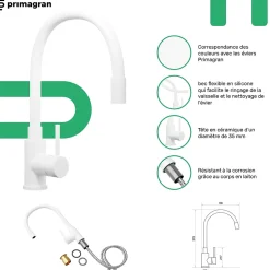 PRIMAGRAN Evier Cuisine en Granit Blanc 90x50cm, Lavabo 1,5 bacs + Kit de Vidage + Accessoires, Évier à Encastrer au meuble 60cm