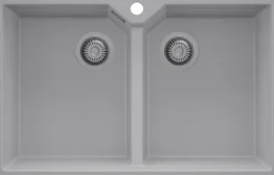 PRIMAGRAN Evier Cuisine en Granit Gris 78x50cm, Lavabo 2 bacs + Kit de Vidage, Évier à Encastrer au meuble 80cm - Madrid Twin