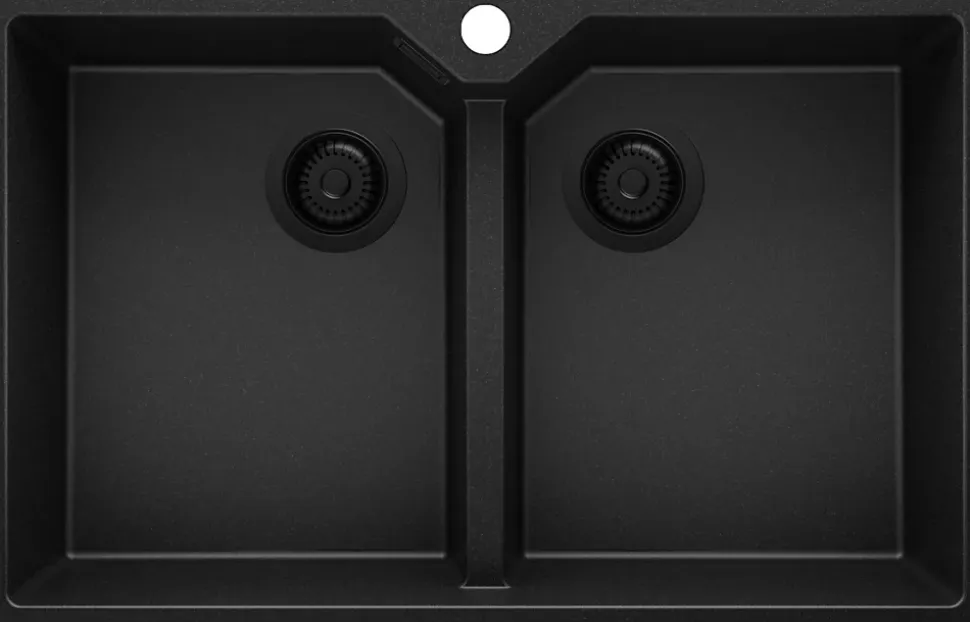 PRIMAGRAN Evier Cuisine en Granit Tout Noir 78x50cm, Lavabo 2 bacs + Accessoires, Évier à Encastrer au meuble 80cm