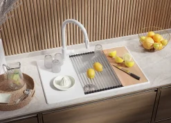 PRIMAGRAN Evier Cuisine en Granit Blanc 78x50cm, Lavabo 1 bac + Kit de Vidage + Accessoires, Évier à Encastrer au meuble 60cm