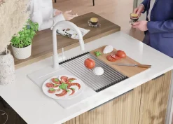 PRIMAGRAN Evier Cuisine en Granit Blanc 78x50cm, Lavabo 1 bac + Kit de Vidage + Accessoires, Évier à Encastrer au meuble 60cm