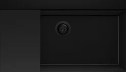 PRIMAGRAN Evier Cuisine en Granit Tout Noir 88x50cm, Lavabo 1 bac + Kit de Vidage + Accessoires, Évier à Encastrer au meuble 90cm