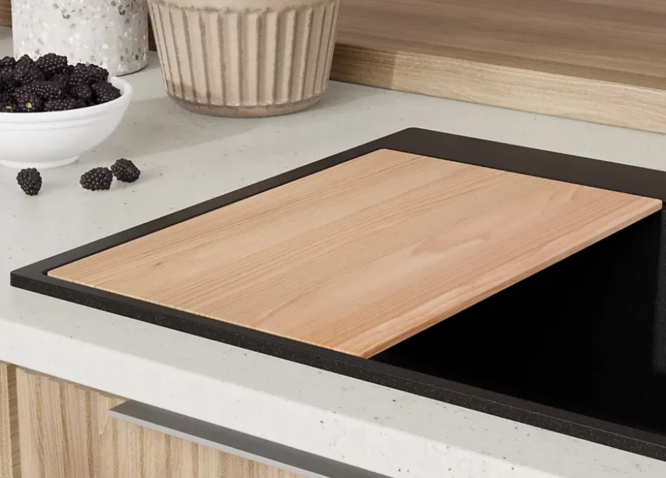 PRIMAGRAN Evier Cuisine en Granit Tout Noir 88x50cm, Lavabo 1 bac + Kit de Vidage + Accessoires, Évier à Encastrer au meuble 90cm