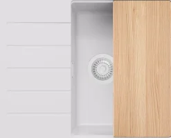 PRIMAGRAN Evier Cuisine en Granit Tout Blanc 62x50cm, Lavabo 1 bac + Accessoires, Évier à Encastrer au meuble 45cm