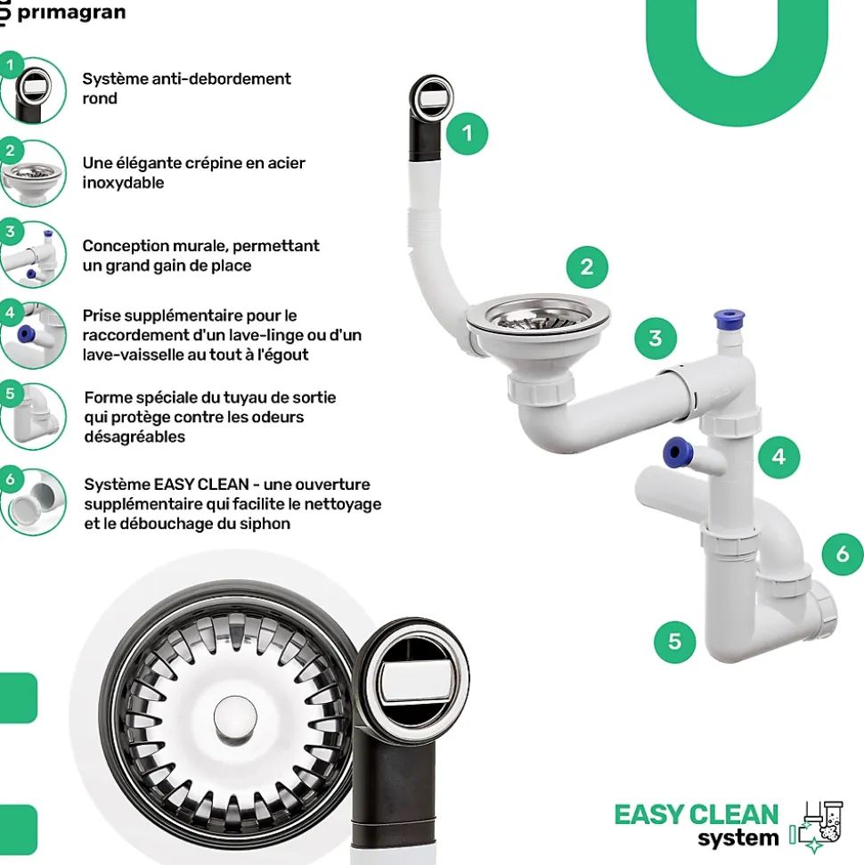 PRIMAGRAN Evier Cuisine en Granit Blanc 78x50cm, Lavabo 1 bac + Kit de Vidage, Évier à Encastrer au meuble 45cm - Milan