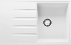 PRIMAGRAN Evier Cuisine en Granit Blanc 78x50cm, Lavabo 1 bac + Kit de Vidage, Évier à Encastrer au meuble 45cm - Milan