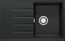 PRIMAGRAN Evier Cuisine en Granit Graphite 78x50cm, Lavabo 1 bac + Kit de Vidage, Évier à Encastrer au meuble 45cm - Milan