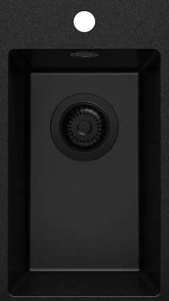 PRIMAGRAN Evier Cuisine en Granit Tout Noir 28x50cm, Lavabo 1 bac + Kit de Vidage, Évier à Encastrer au meuble 30cm - Riga